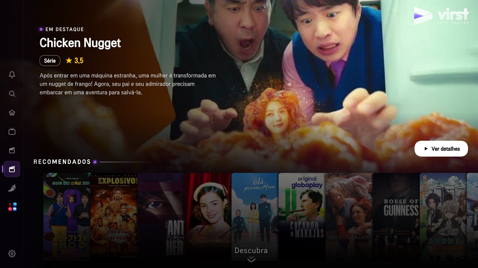 Virst na TV: tela de séries com destaque em tela cheia
