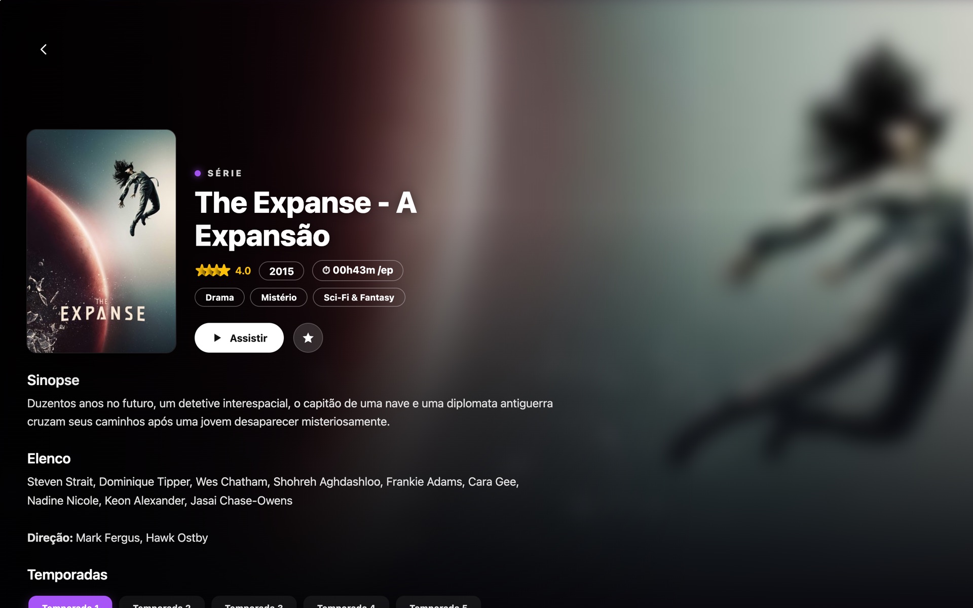 Página de série com temporadas e episódios